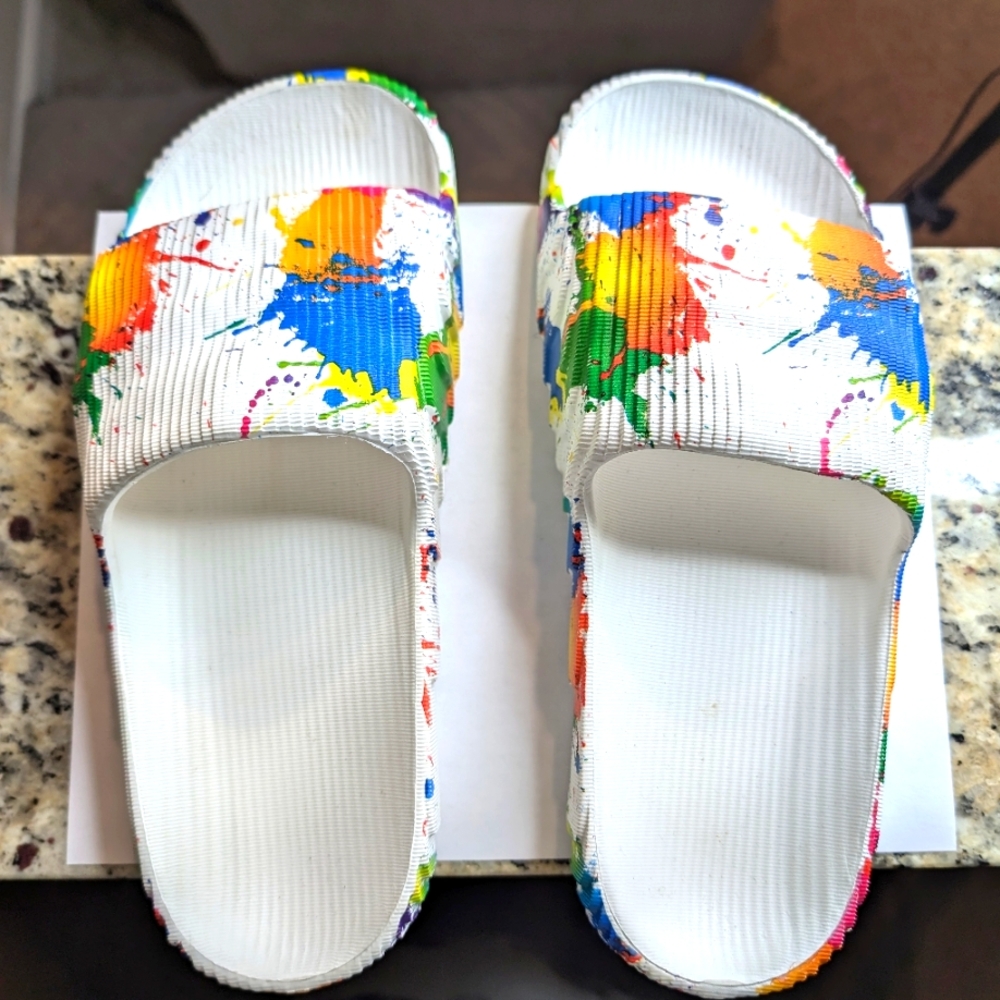 Slides - Unisex Colorful Rainbow Slides-  Men 8/9 or Women 9/10- EUC